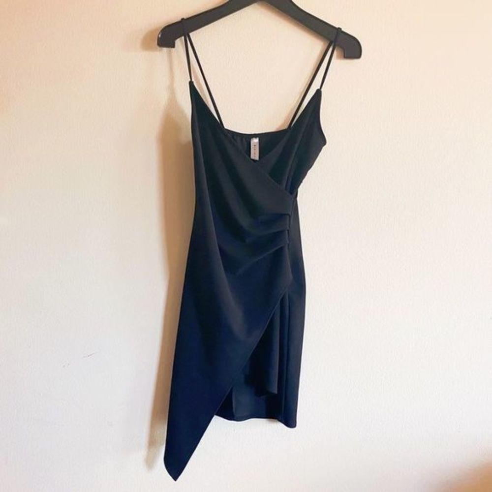 Blue Blush High-Low Crossover Black Dress